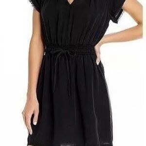 Bella Dahl Frayed Smocked Waist Mini Dress - Black -